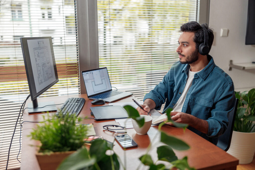 Remote worker at desk at home